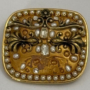 Vintage Michal Golan Browns Brass Gold Tone Pewter Pendant Pin Brooch Signed